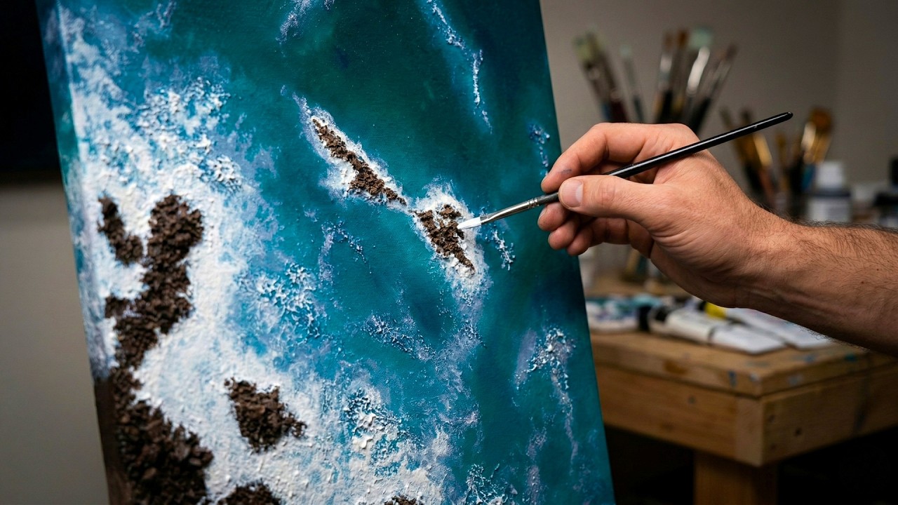 Create a magical seascape with texture paste & acrylics on canvas 🌊