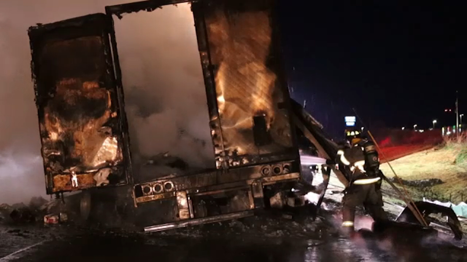 Road reopens after tractor-trailer crash and fire shut down part of I ...