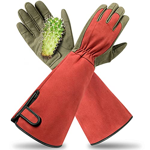 Yionaiyi Professional Rose Pruning Thorn Proof Gardening Gloves With Long Forearm Protection for Men and Women (1 Pair) (red, Large)…