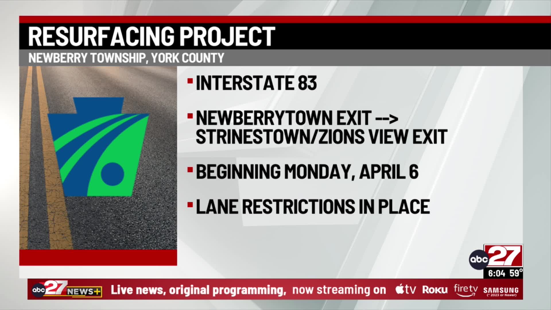 Resurfacing project to begin on I-83 in York County