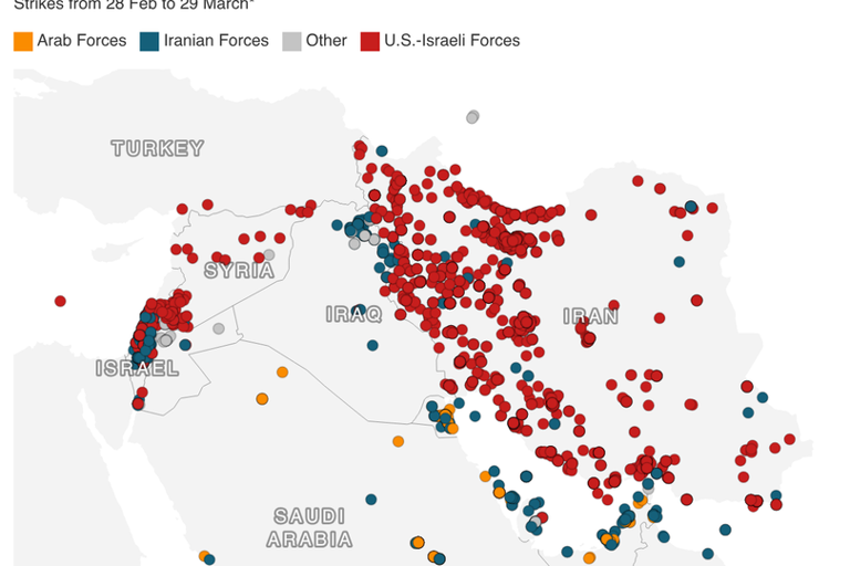 Exclusive map shows total number of US-Israeli strikes on Iran as war ...