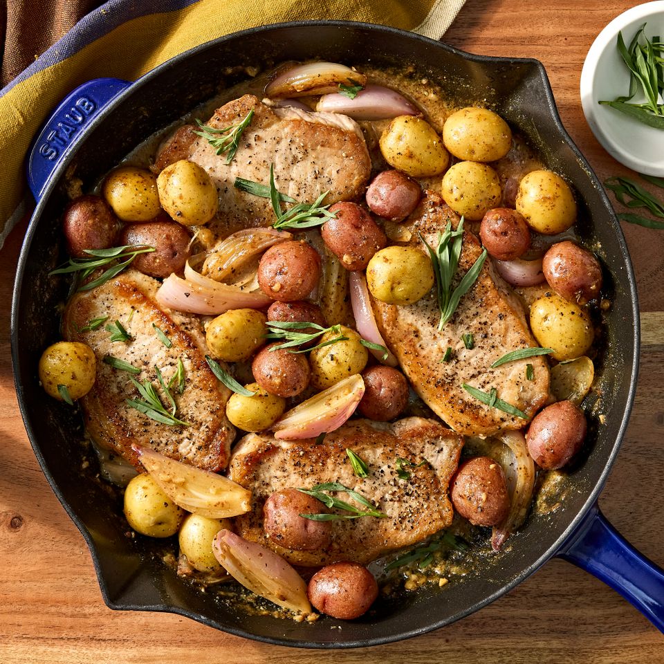 A recipe image of Honey Mustard Pork Chops with Potatoes