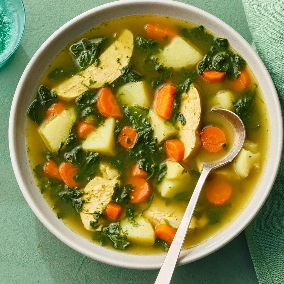 A recipe image of High-Protein Ginger Chicken Soup.