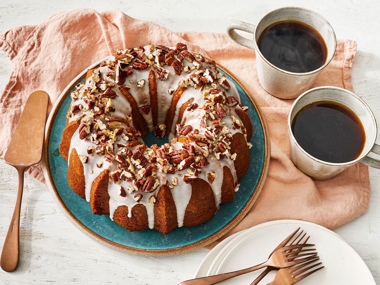 banana bundt cake with vanilla glaze