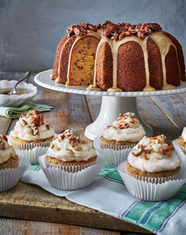 Pumpkin-Spice Bundt with Brown Sugar Icing and Candied Pecans