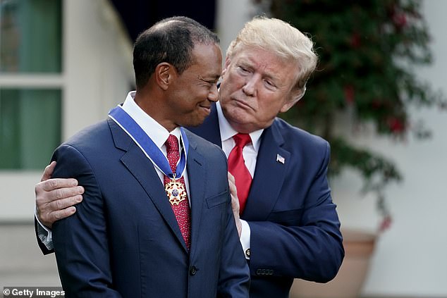 Trump gives Woods the Medal of Freedom during a ceremony at the White House in 2019