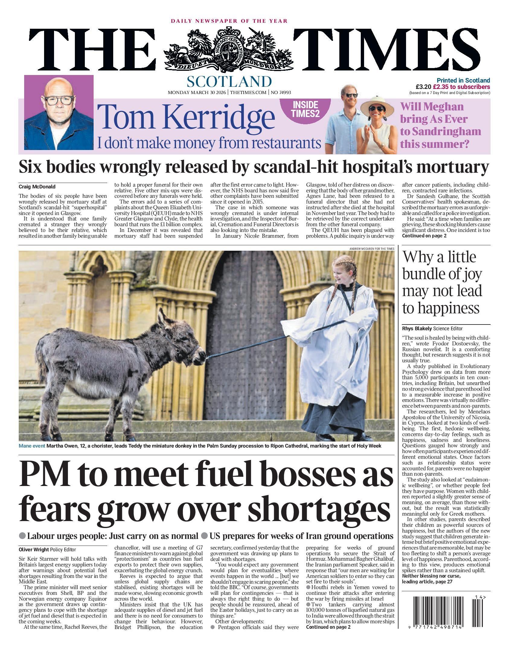 Scotland's papers: Hospital water blessing danger and school languages ...