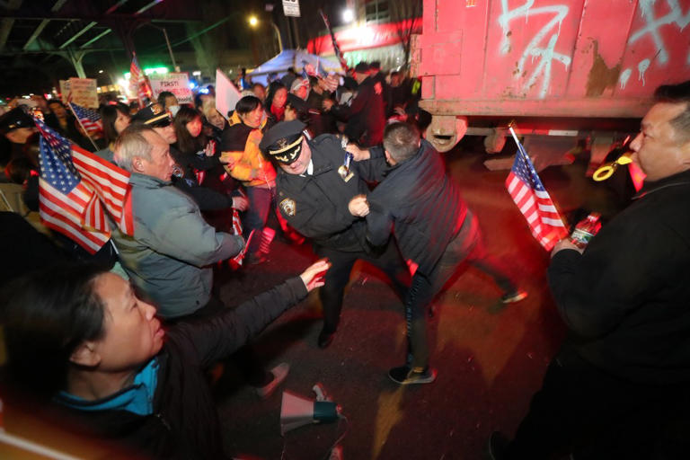 Hundreds of protesters swarm proposed NYC men’s homeless shelter site ...