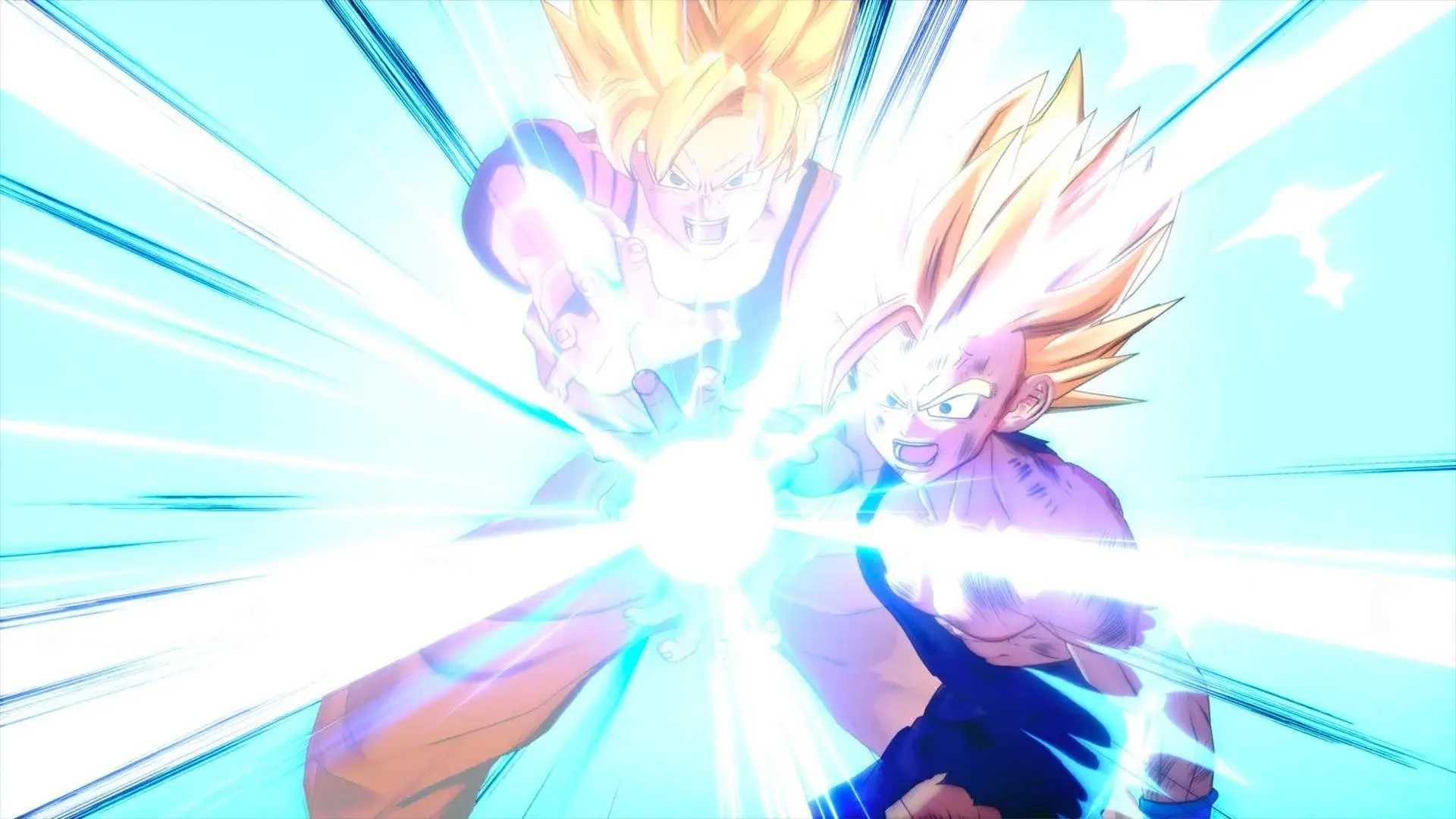 Dragon Ball Z Kakarot showing Goku and Gohan firing the Father-Son Kamehameha