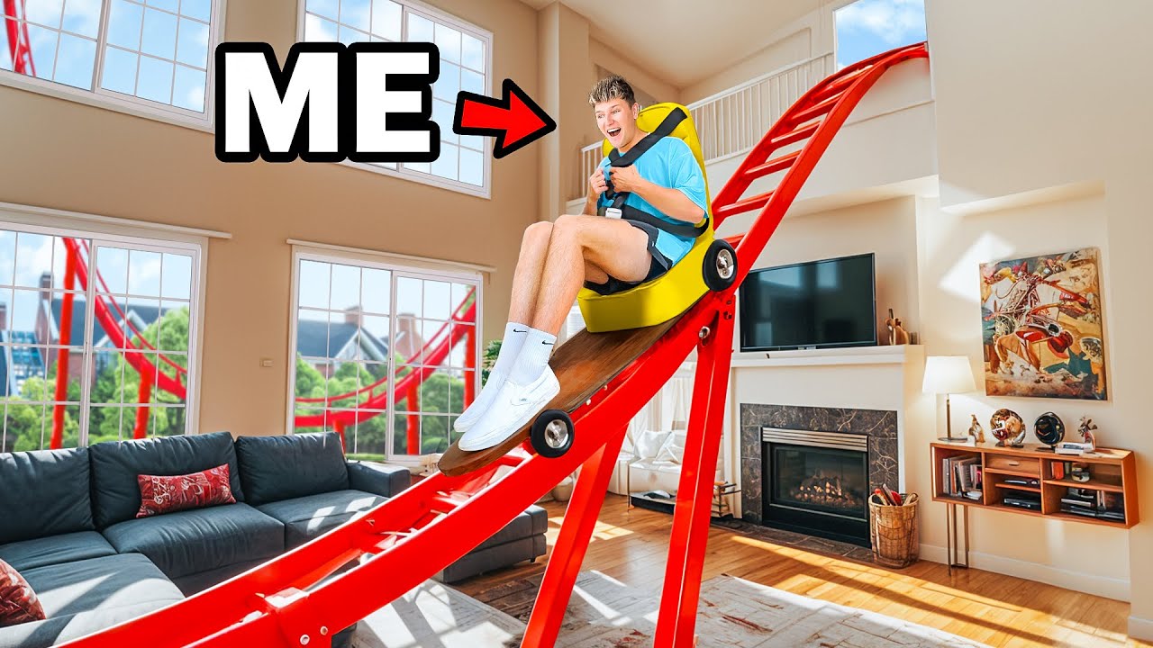 Inventor builds a functional rollercoaster inside a house