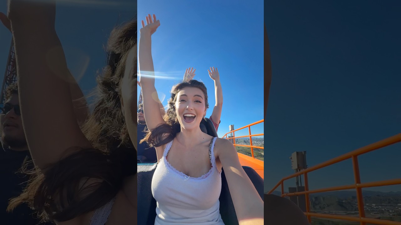Watch model experience the thrills of a massive roller coaster