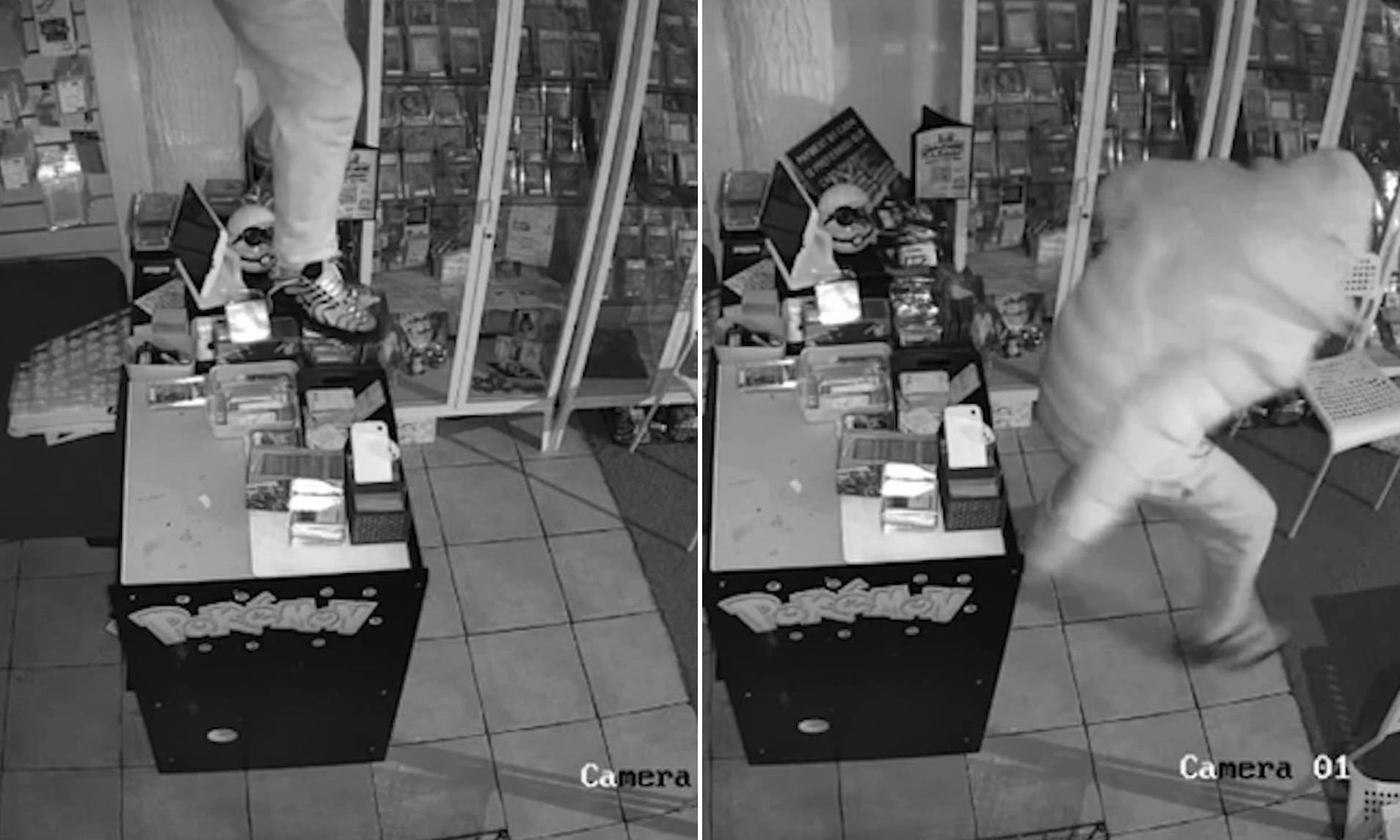 Moment brazen Pokémon raider breaks into gaming shop and steals £20,000 ...