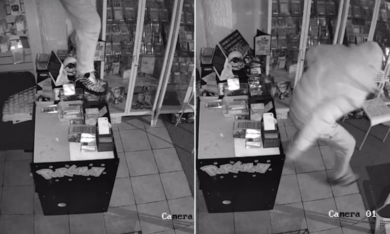Moment brazen Pokémon raider breaks into gaming shop and steals £20,000 ...