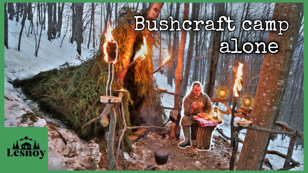 Surviving winter alone: A-frame shelter build & campfire cooking in the ...