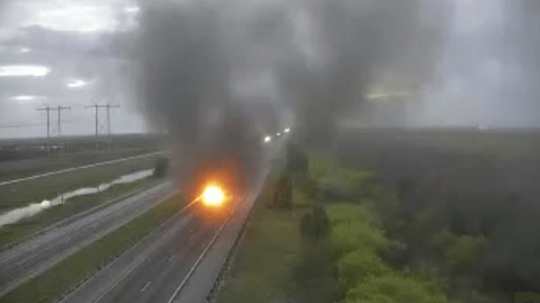 All lanes shut after vehicle fire erupts on southbound Turnpike in ...