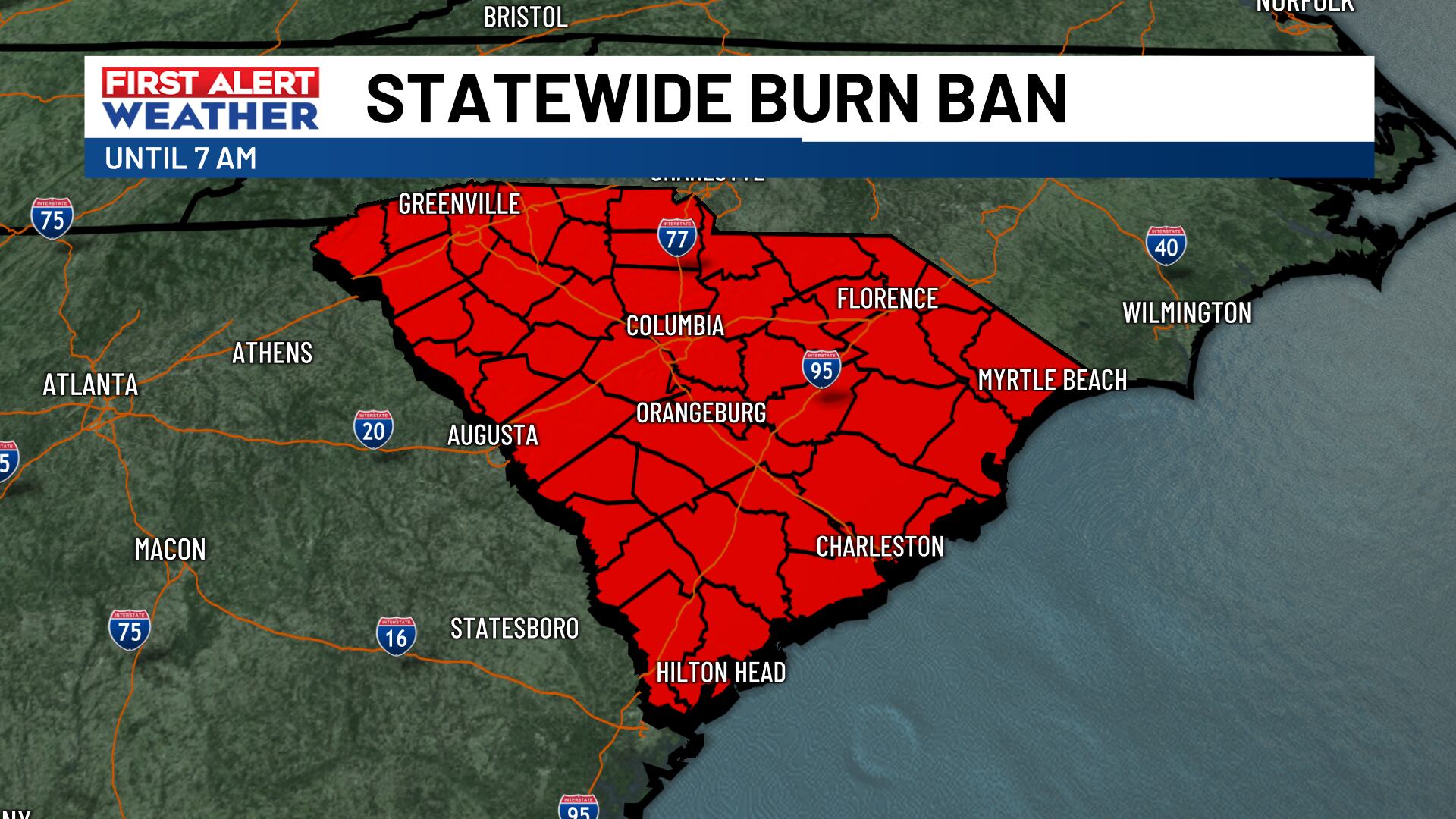 Statewide burn ban lifted Monday morning for South Carolina