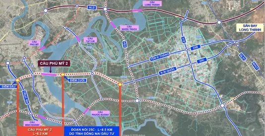 Dự án cầu Phú Mỹ 2 bắt đầu từ đường Nguyễn Hữu Thọ (thuộc xã Nhà Bè, TP.HCM) đi về hướng đông, vượt rạch Đỉa và sau đó đi dọc theo đường Hoàng Quốc Việt đến đường Đào Trí, vượt sông Nhà Bè và kết nối vào đường Liên Cảng (tỉnh Đồng Nai) - Ảnh: Sở Xây dựng TP.HCM