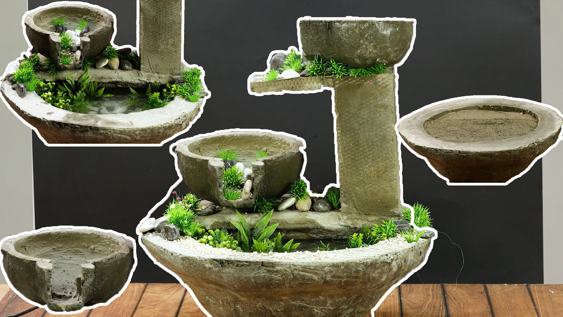 Mini cement fountain for garden decor
