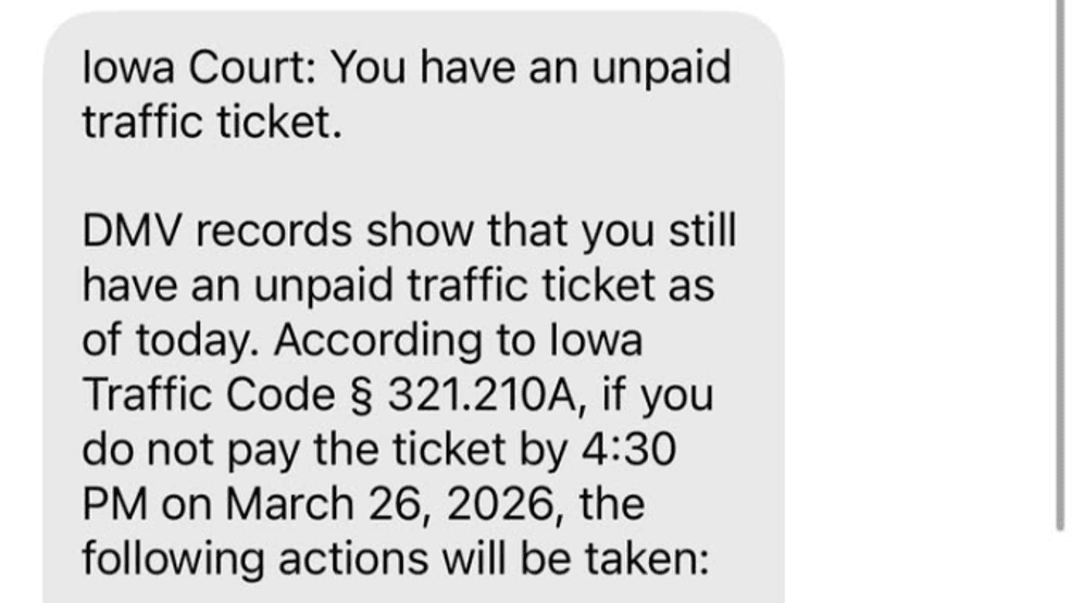 Iowa DOT warns drivers of renewed text scam seeking fake fees and fines