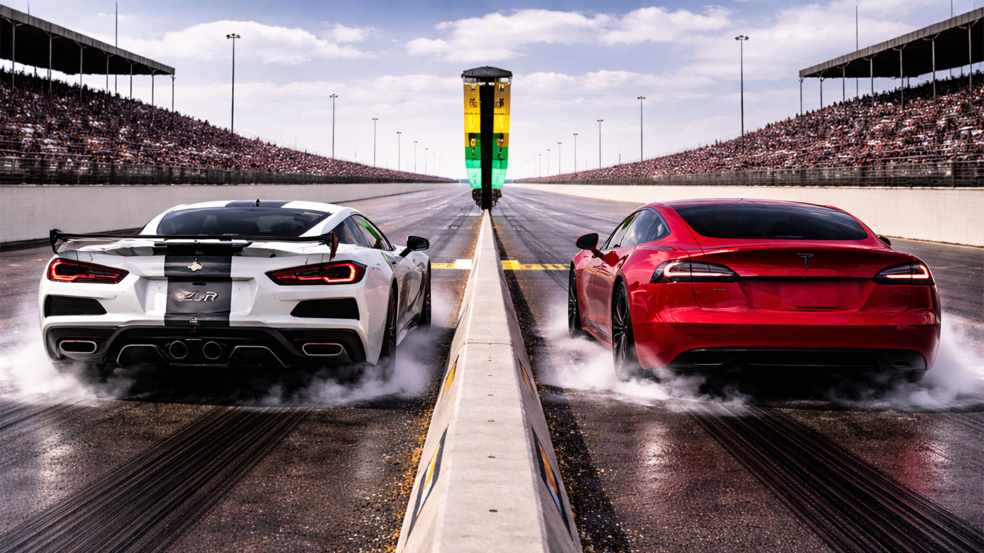 1,064 HP Corvette ZR1 vs Tesla Model S Plaid drag race