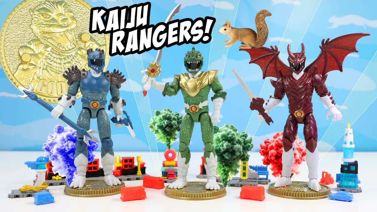 Godzilla vs Mighty Morphin Power Kaiju Rangers crossover action figures ...