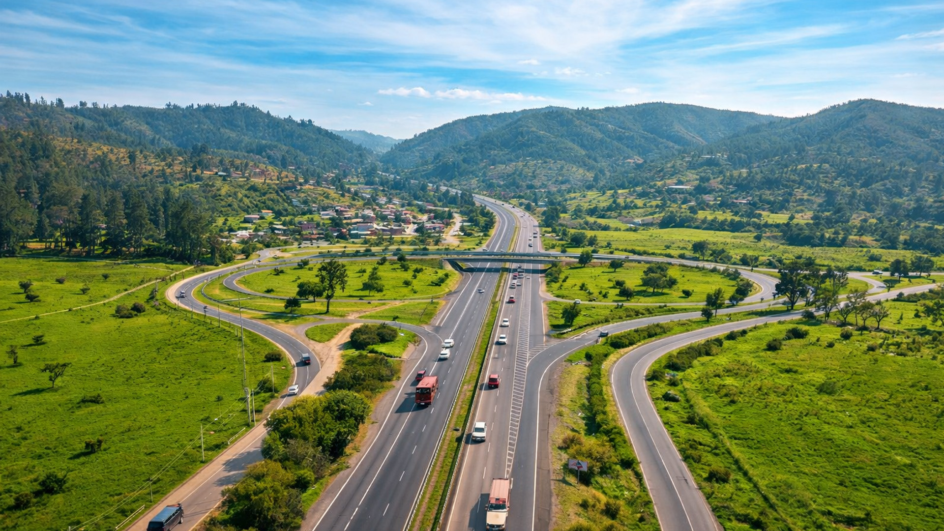 A highway through the hills between Santiago and Valparaíso