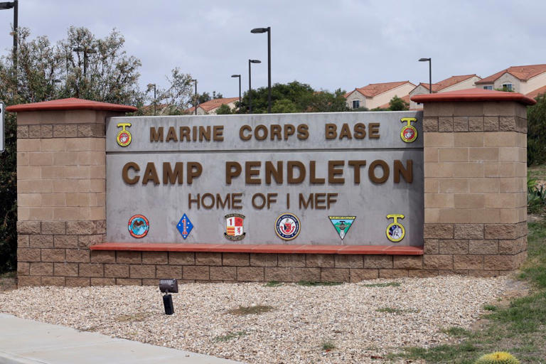 The entrance to Marine Corps base Camp Pendleton is seen on September 22, 2015, in Oceanside, California. (AP Photo/Gregory Bull, File)