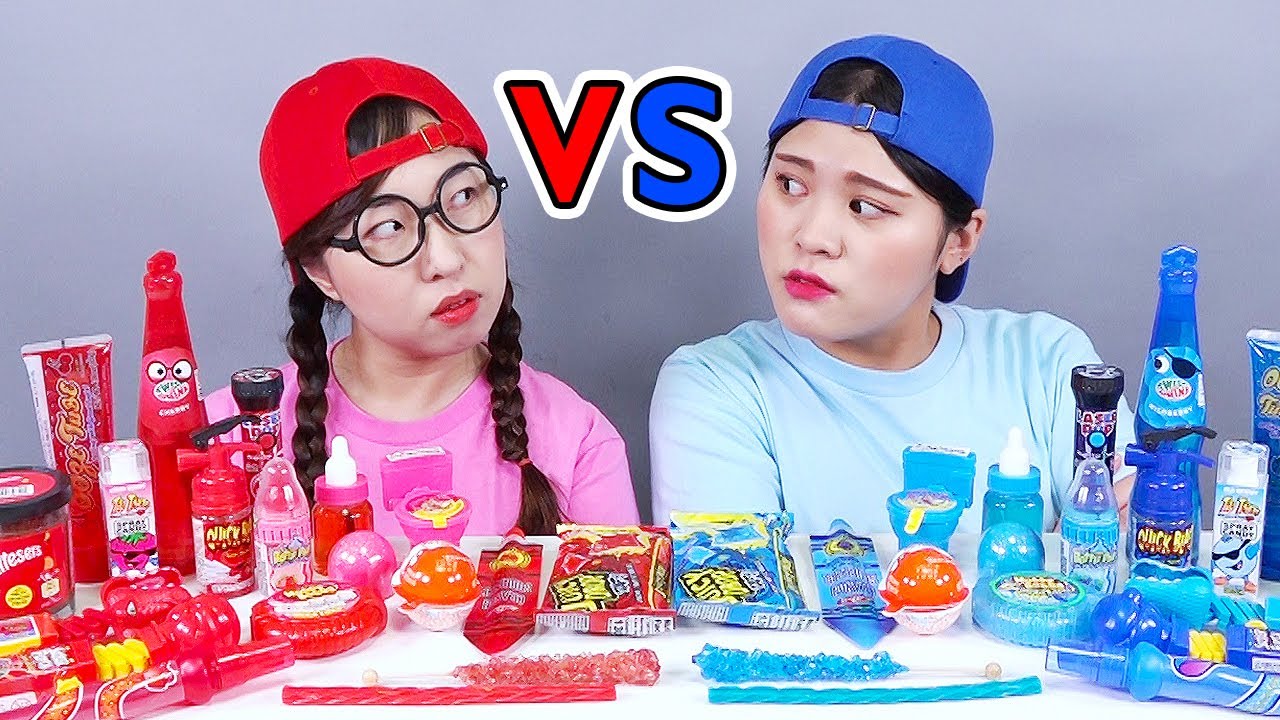 Tantangan makanan jeli merah vs jeli biru DONA