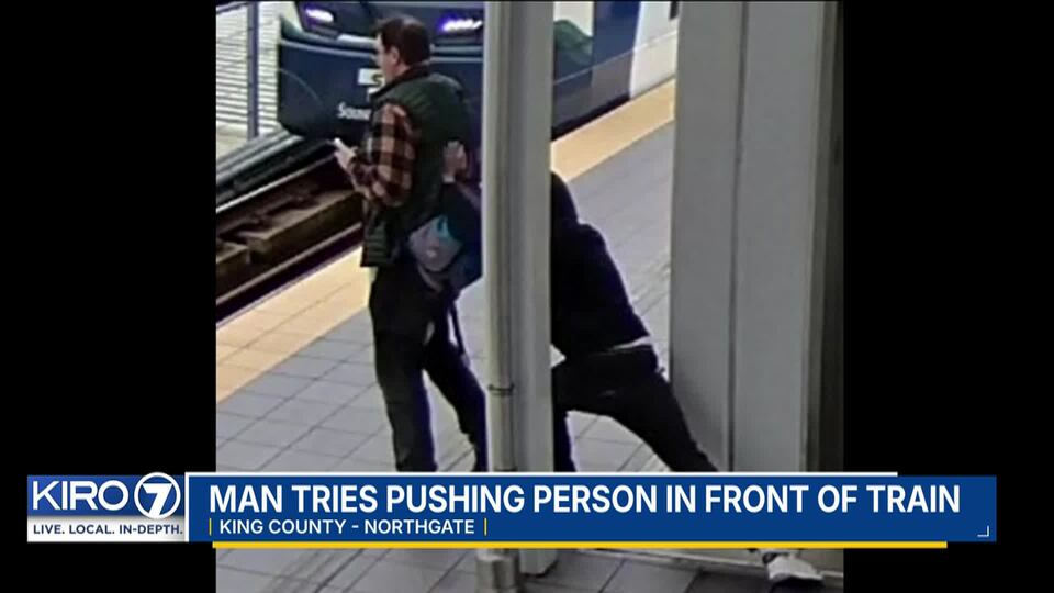 Video: Man tries pushing person in front of train