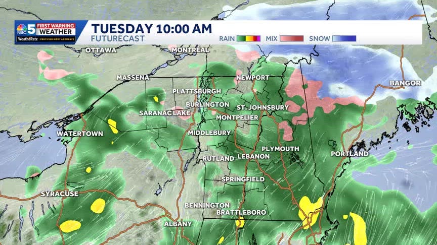 Hour-by-hour timeline of rain, wintry mix Tuesday into Wednesday
