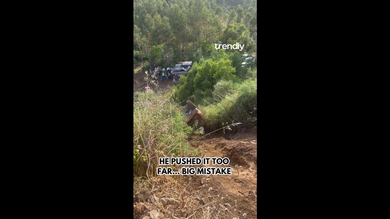 Off-road vehicle attempts to ascend a hill but tumbles backward due to ...