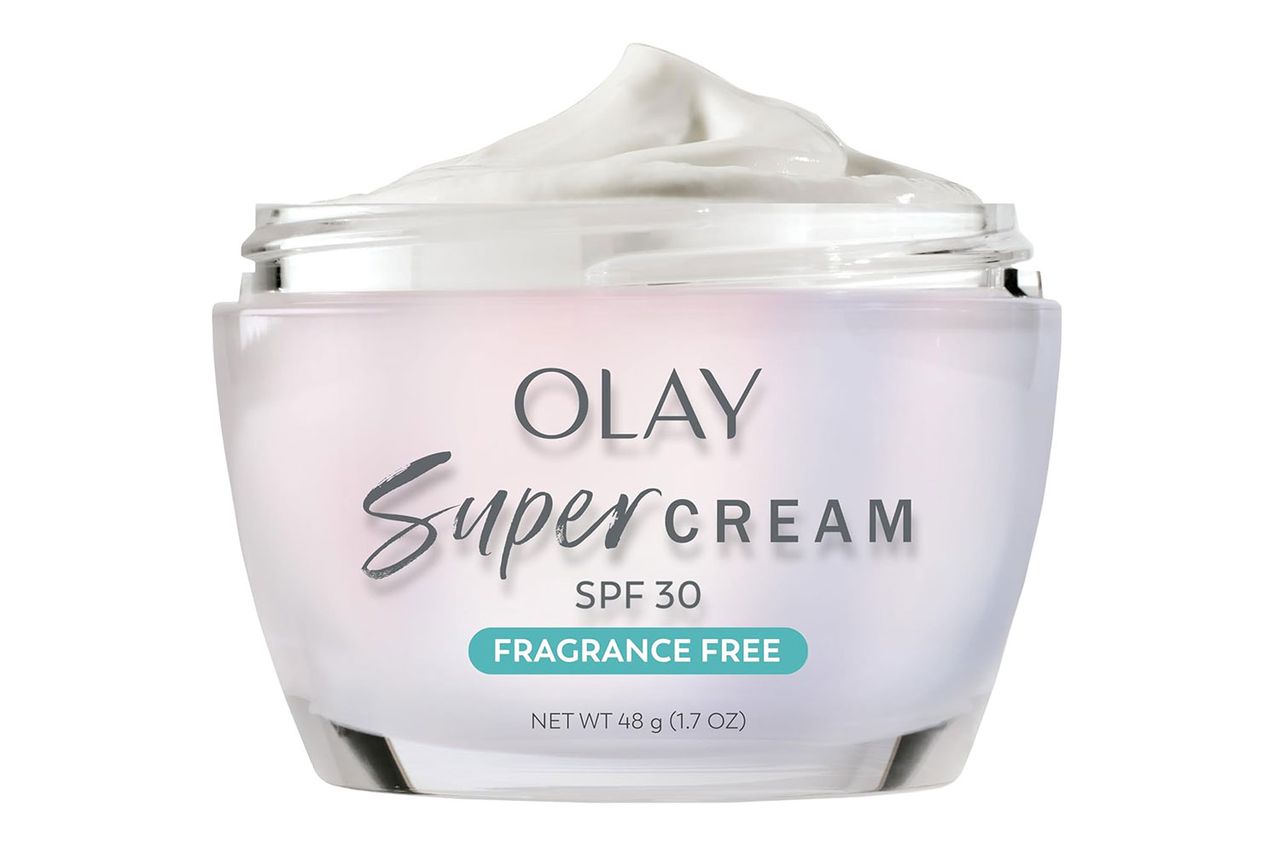 Jar of Olay Super Cream with SPF 30 and fragrancefree label