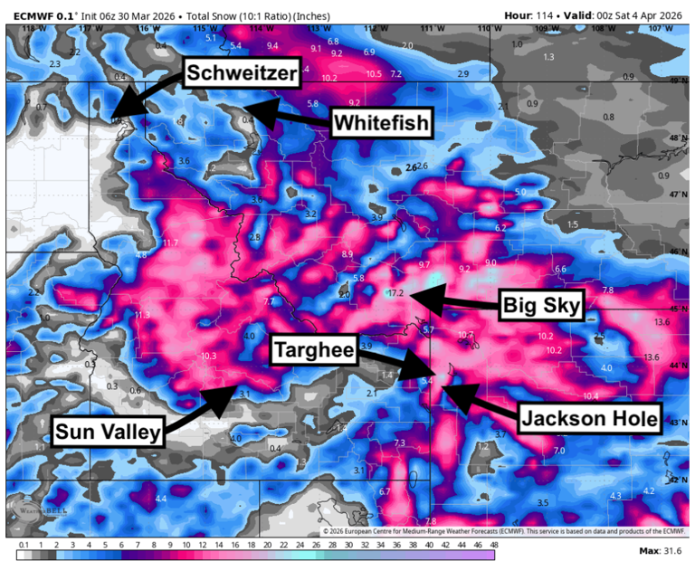 2+ feet of snow will hit Utah, Wyoming, and Montana this week