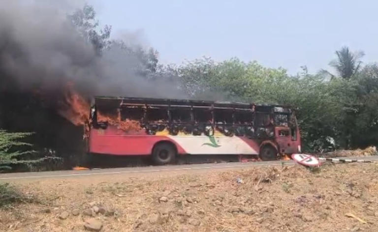 Biker charred to death in Karnataka after collision with bus sparks fire