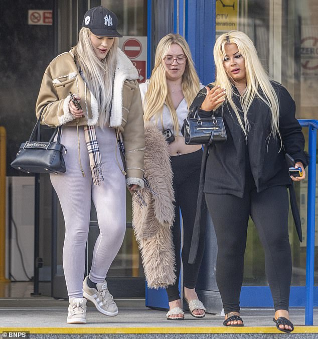 Kera McKeown (right) and Larisa Sumovskaja (left), both 19, with their friend Jasmine Orchard (centre), left a 'trail of destruction' at the Trouville Hotel in Bournemouth, Dorset