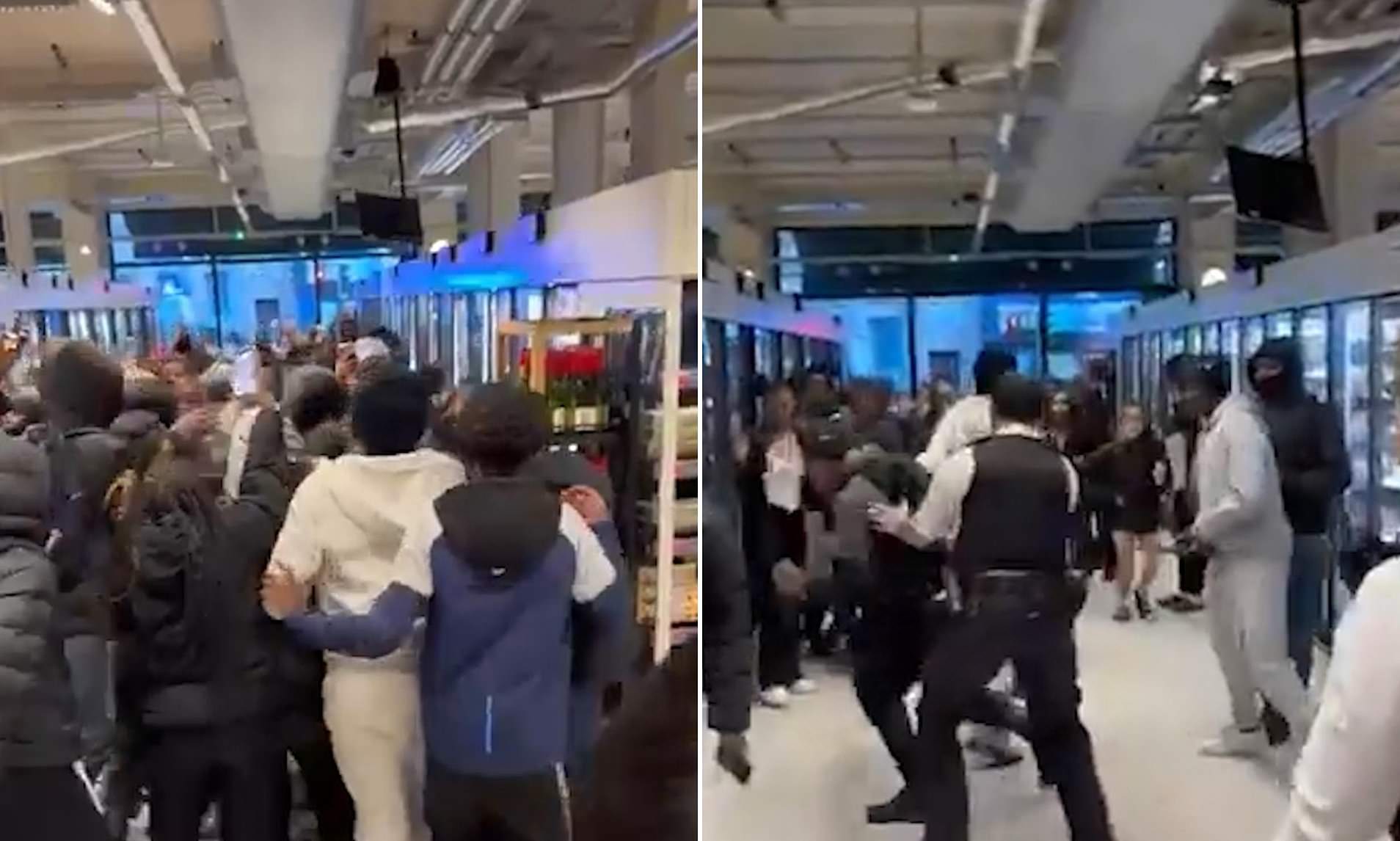 Moment mob of youths run riot in M&S store as police watch on powerless ...