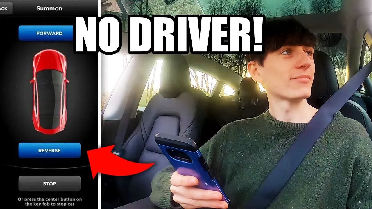 Testing Tesla smart summon while inside the car