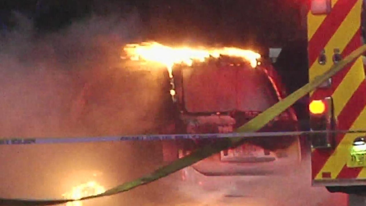 Driver burned after car bursts into flames following crash in Miami
