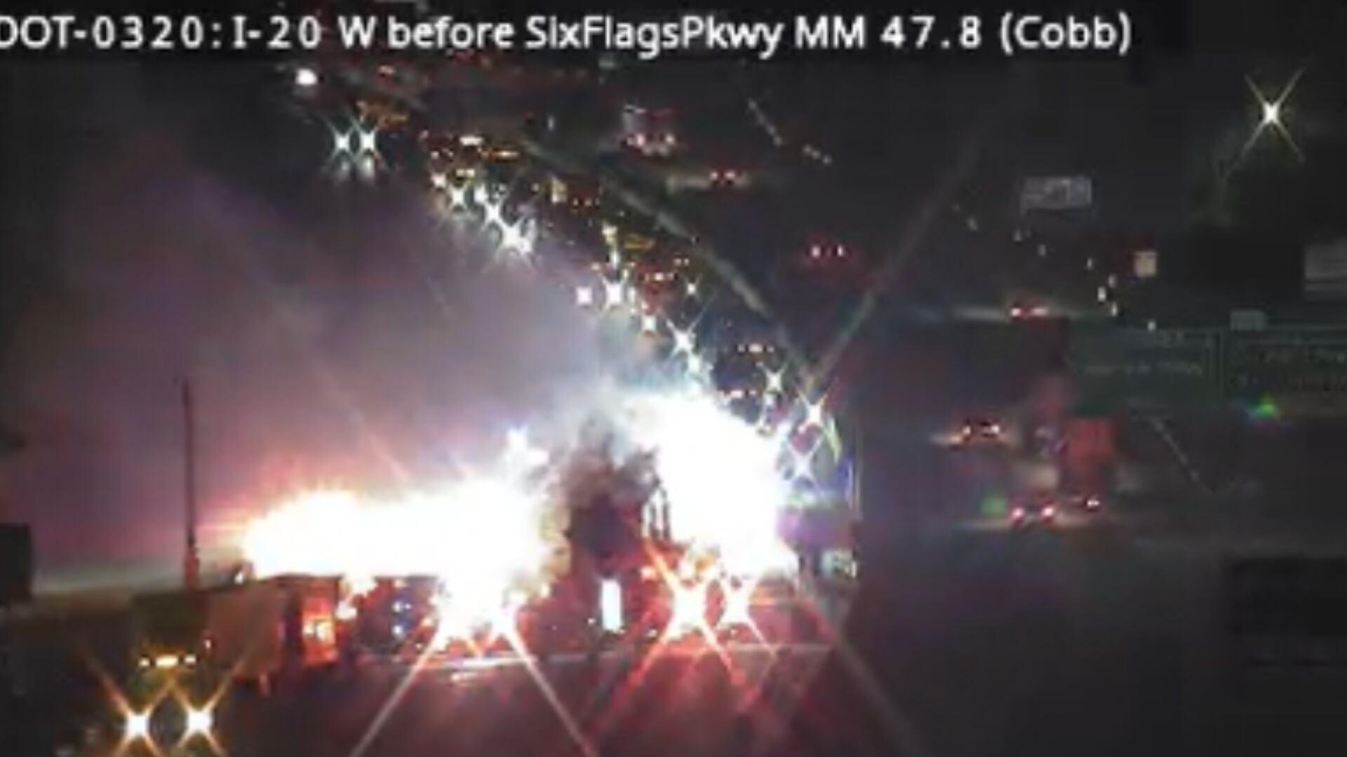 Driver hospitalized after fiery crash involving 2 tractor-trailers