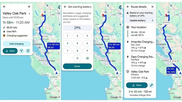 Google Maps suma IA para planificar rutas y paradas de carga en 350 ...