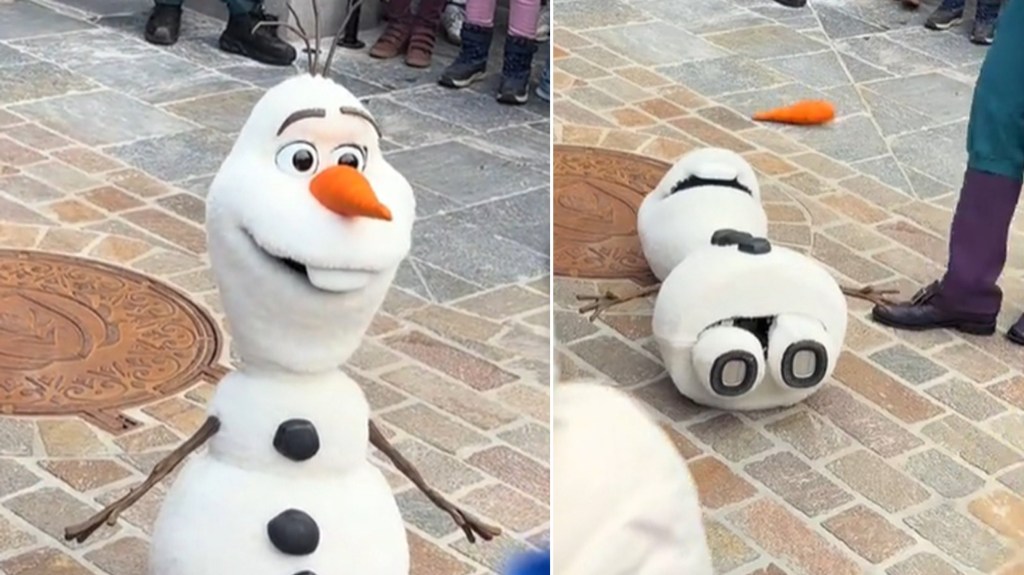 Children scream in fright as Disney Olaf robot 'collapses' at ...