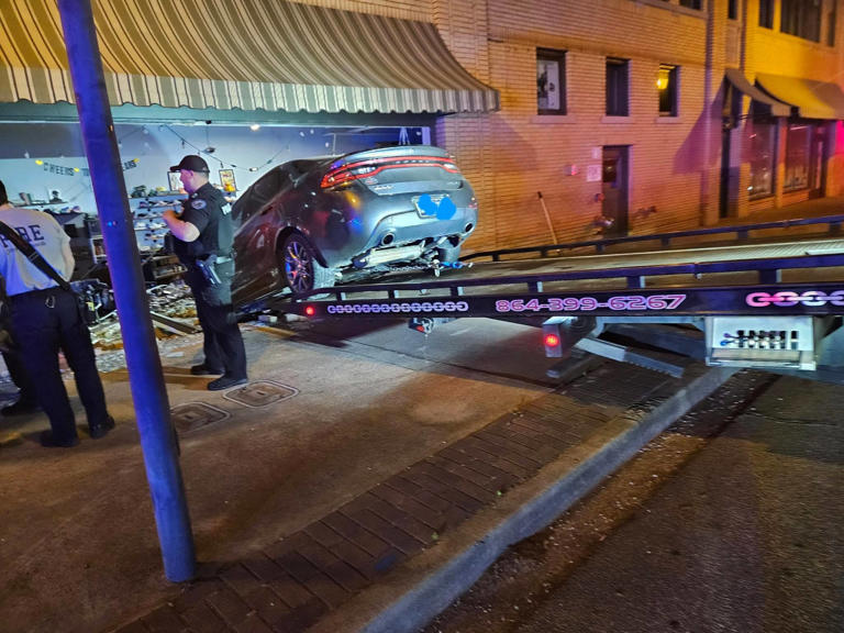 Driver charged after car crashes into Simpsonville business