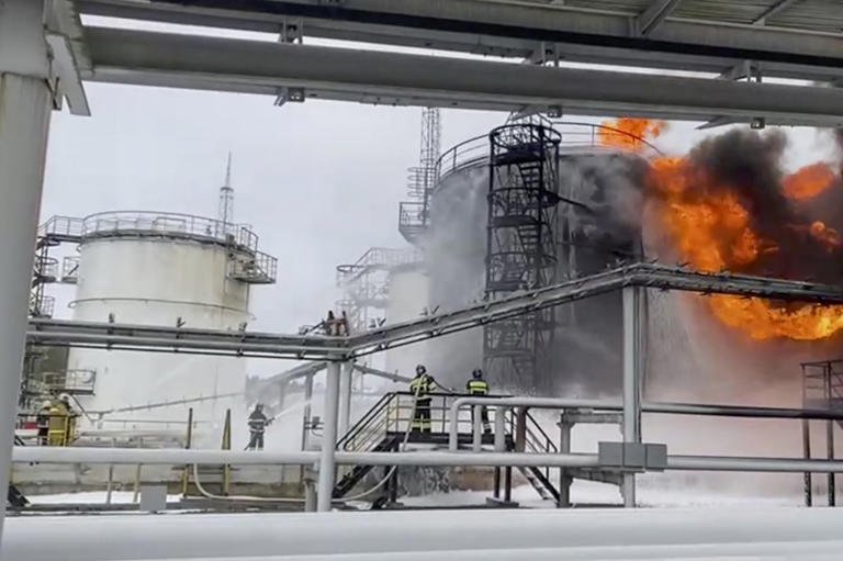 Key Russian oil export hub ablaze after Ukrainian drone strikes