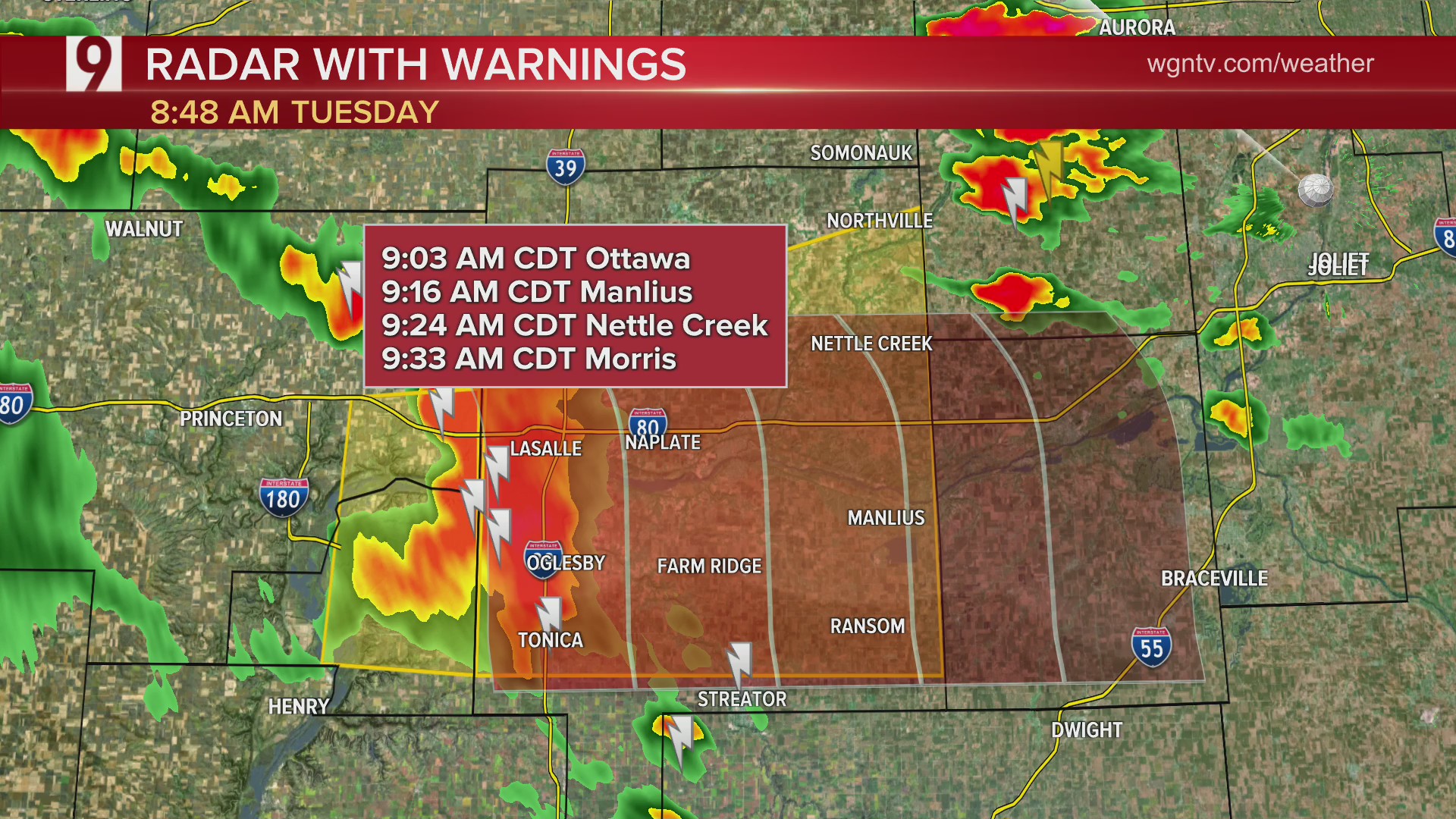Severe thunderstorm warning issued Tuesday morning for several ...