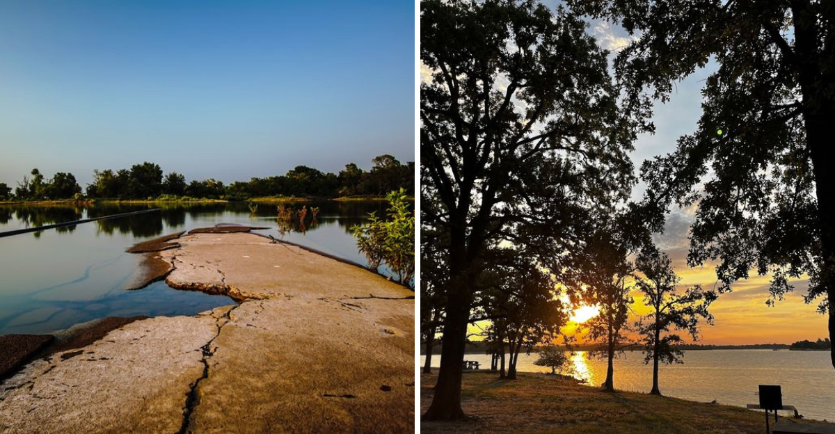 Oklahoma lake that used to stretch for miles now reveals mud flats