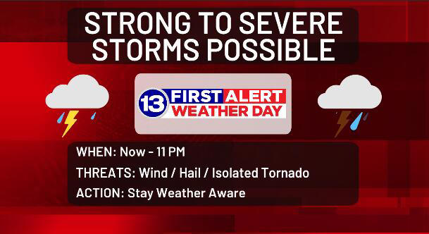 13 First Alert Weather Day issued for strong to severe storms Tuesday ...