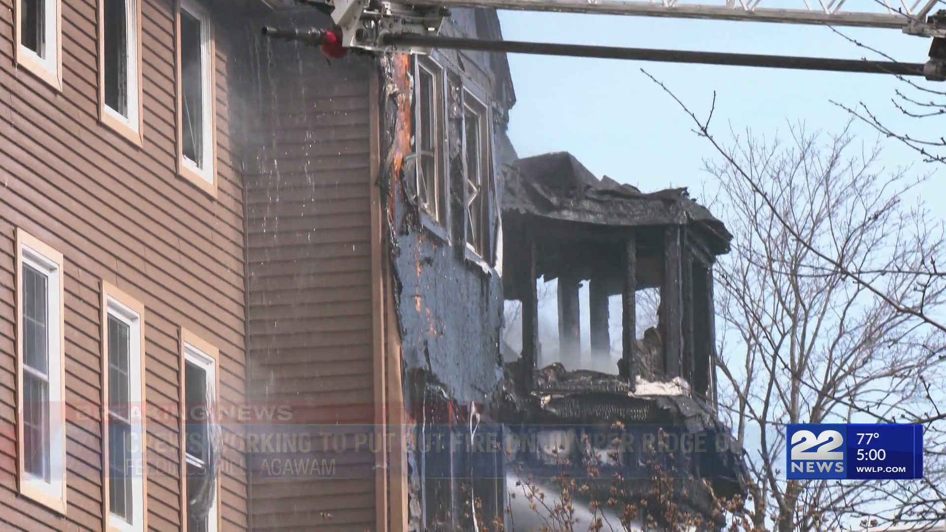 Crews work to put out house fire on Juniper Ridge Drive in Feeding Hills