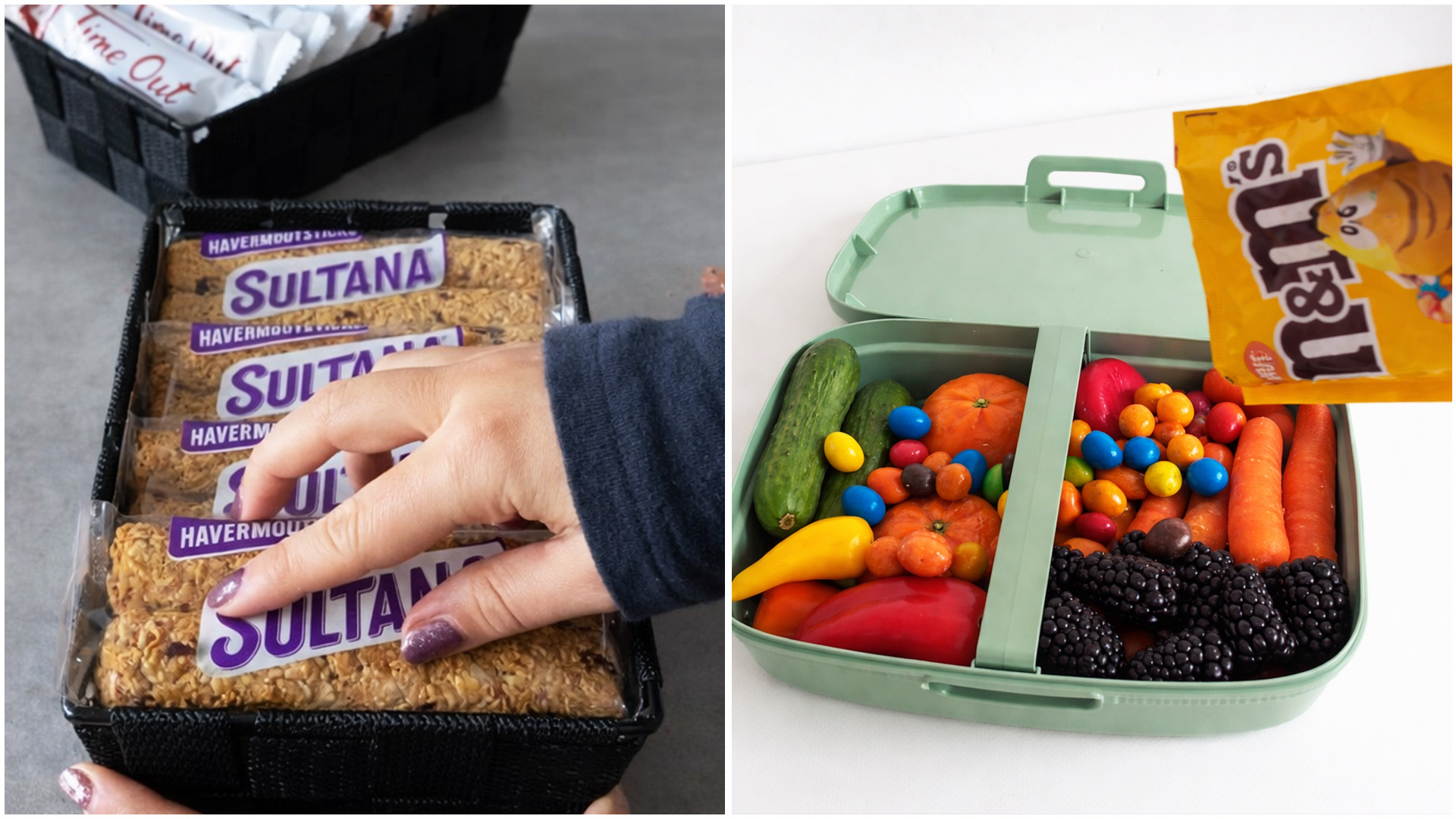 Organized snack restock with fresh and colorful variety