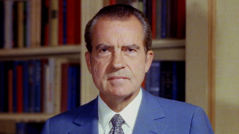 President Nixon in the white house library