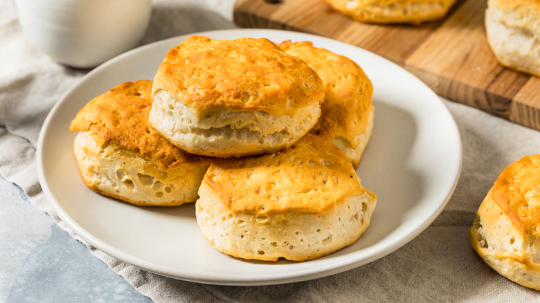 Pile of biscuits on white plate